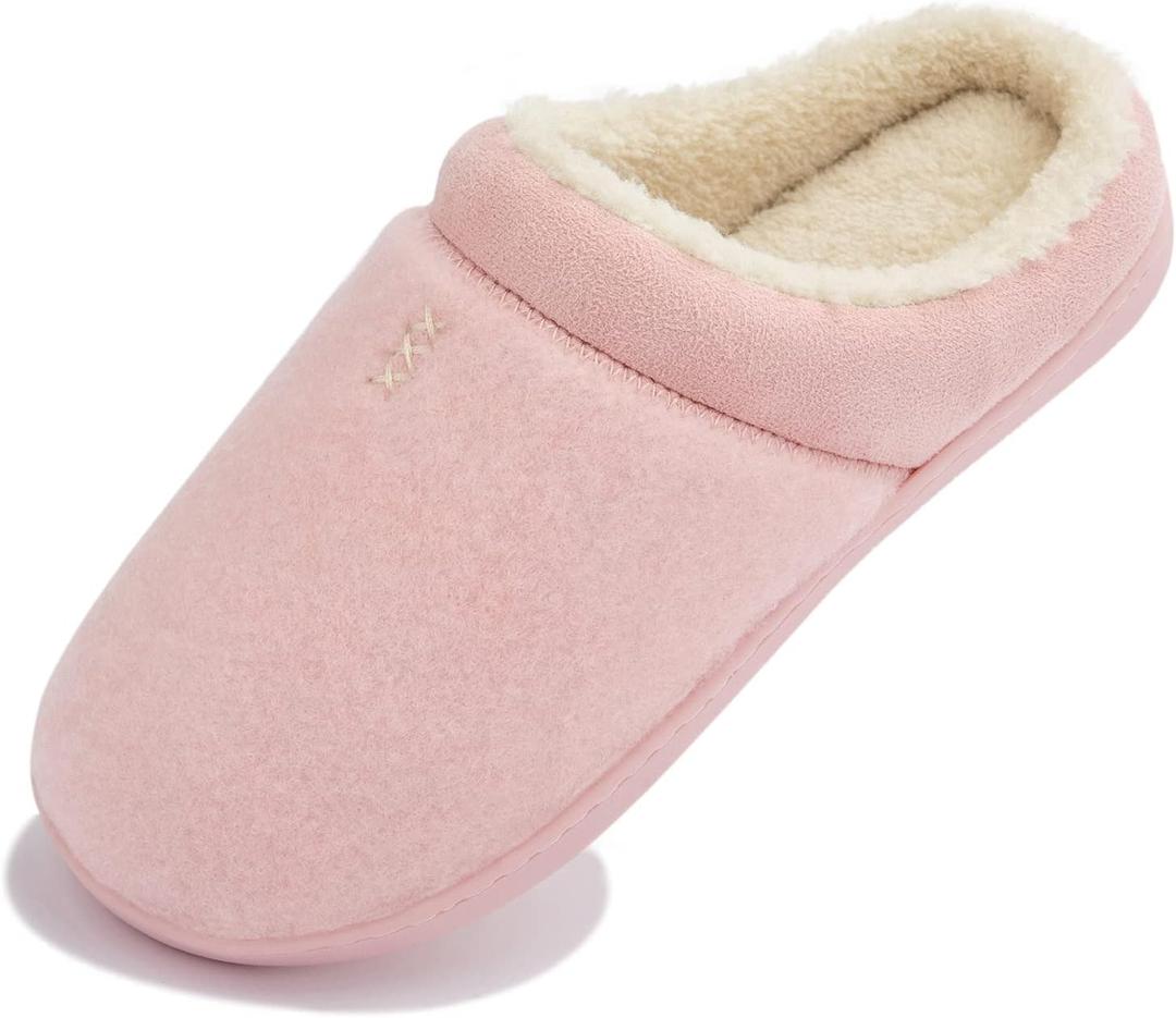 NewDenBer Women's Cozy Memory Foam Slippers Soft Fleece Lined Slip on Indoor Outdoor House Shoes (Pink)