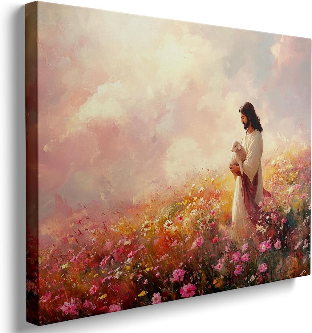 Ypxzzj Jesus and Lamb Canvas Wall Art for Living Prayer Room Jesus Spiritual Painting Posters Wall Decor for Church Serenity Prayer Christian Artwork Pictrues for Home Decoration Bedroom (12''x16'')