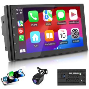 7-Inch Double Din Car Stereo with Wireless CarPlay & Android Auto, Bluetooth, GPS Navigation, Backup Camera, Android OS, 2G+32G, for Toyota Ford Chevrolet Honda Dodge