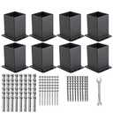 AXWHYS 4x4 Post Base 8 Pcs, (Inner Size 3.6x3.6) Post Anchors, 13GA Thick Solid Steel & Black Powder Coated,Deck Post Brackets Support Deck Base Plate Pergola Brackets Fence Kit Mailbox Mount…