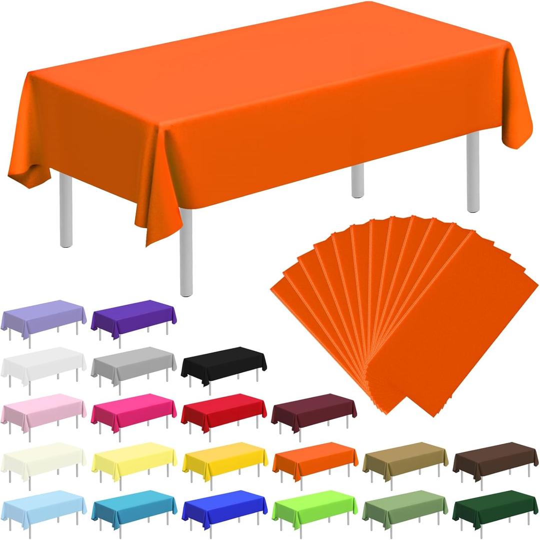 12 Pack Plastic Table Cloth Rectangle 54 x 108 inch Plastic Tablecloth Disposable Rectangle Leakproof for Parties, Picnic, Camping, Birthday, Weeding (Orange)