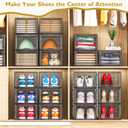 7 code Thicken & Sturdy Clear Shoe Storage Organizer with Magnetic Door, Stackable Boxes for Closet, Foldable Shoe Rack for Sneaker Boot Container, Plastic Shoe Cabinet Shoe Box 6 Pack, Black