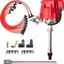 MAS Racing HEI Distributor&Spark Plug Wires & Free Pigtail Wire Harness Combo Kit Red Cap Replacement for Chevy 283 302 307 327 350 396 400 402 427 454 gm SBC BBC 65k Coil 7500RPM Chevrolet C10 GMC V8