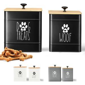 PERFNIQUE Dog Treat Container, Dog Treat Jar Set of 2 with Airtight Lid, Dog Cookie Jar for kitchen Counter, Pet Treat Container, Dog Treat Canister and Storage, 7.8x6.2 & 7.3x5.5(Black)