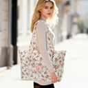 Molly Moon Floral Quilted Tote Bag for Women, Rose Tote Bag with Zipper, Quilted Cotton Shoulder Bag for Women, Pink Floral Bag for Travel, Daily, Women's Gifts for Sister Teachers