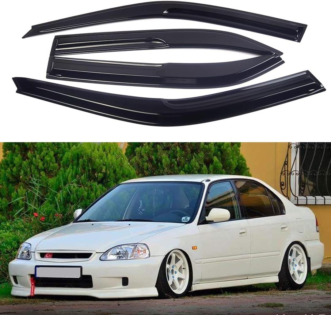 Window Visors Compatible with Honda Civic Sedan 1996 1997 1998 1999 2000Rain Guards Sun Shields Window DeflectorTape-On Mugen Style4PCS