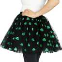 3 Layered Plus Size Tutu Adult Women Green Clover Tutu Skirt Teens Shamrock Irish Party St. Patrick's Day Tutu (Black) 3XL 