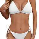 Women's Two Piece Bikini Swimsuit Sexy Ribbed Triangle Top Bathing Suits String Cheeky Bikini Sets (Large, White)