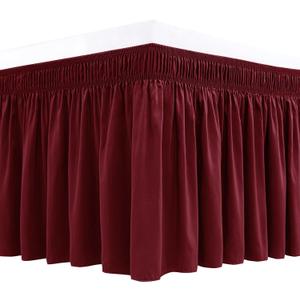 Biscaynebay Wrap Around Bed Skirts for King & Cal King Beds Short Drop of 12", Burgundy Adjustable Elastic Dust Ruffles Easy Fit Wrinkle Resistant Silky Luxurious Fabric Machine Washable