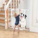 34" Extra Tall Baby Gate for Stairs, Auto Close Stroller Friendly Dog Gate Indoor for Doorways, Pressure Mounted 29"-40" Wide Baby Gate, Easy Walk Through Gate for Children & Pets, White