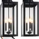 24" Extra Large Fully Enclosed Outdoor Light Fixture 3-Light, Black Outdoor Porch Lantern Wall Mounted, Waterproof Modern Outside Wall Sconce Coach Lamp for House, E12, 2 Packs (Black (No Sensor))