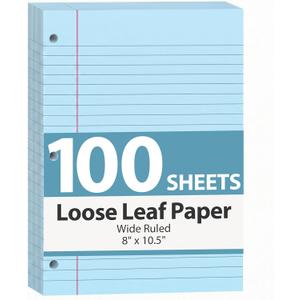 2 x HIBOX Loose Leaf Paper Wide Ruled Notebook Paper, 100 Sheets 8"x10.5" Filler Papers Blue, 3-Hole Punched Binder for Back to School & College Supplies, Fights Ink Bleed, Office Planners