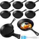 Skylety 10 Sets 6. 3 Inches Mini Cast Iron Skillets Small Black Sizzling Plate Cast Iron Skillets Frying Pan Set with Oil Brush for Indoor Outdoor Restaurant Kitchen