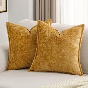 FUTEI Tobacco Chenille Throw Pillow Covers 16x16 Inch Set of 2,Soft Cozy Bound Edge Design Cushion Case,Home Decor for Couch Bed Living Room
