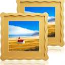 8X8 Wavy Picture Frame With Mat For 6X6, Wavy Edge Wooden Picture Frame with Real Glass - Wall Mount and Tabletop Display, Yellow, 2 Pack