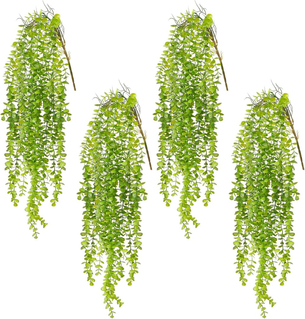 dallisten 4 Pack Fake Hanging Plants, 38" Artificial Hanging Eucalyptus Plants Greenery Vines UV Resistant Faux Trailing Plants for Indoor Outdoor Wall Shelf Porch Boho Home Patio Decor(4PCS Green)