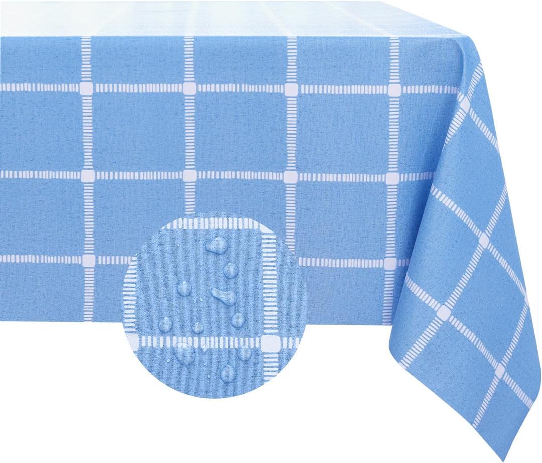 Romanstile Rectangle Plastic Tablecloth, 100% Waterproof Oil-Proof Checkered PVC Table Cloth, Heavy Duty Vinyl Table Cover for Dining, Camping, Picnic, Outdoor - 54 x 120 Inch, Light Blue