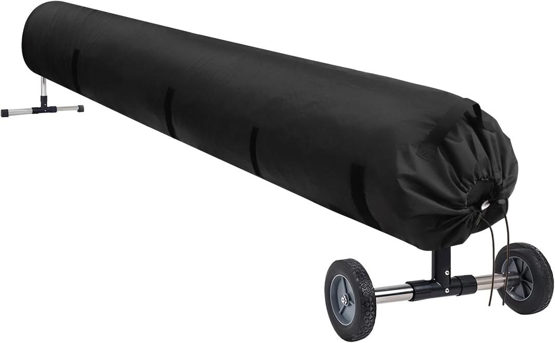 Pool Solar Reel Cover with Adjustable Strap, 420D Waterproof Heavy Duty Solar Blanket Protective Cover for Above Ground and Inground Swimming Pool (Black, 20 Ft)