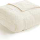 Snuggle Sac Checkered Throw Blanket Faux Fur Microfiber Blankets for Couch,Cozy Soft Warm Blanket for Sofa Bedroom Living Room,Solid Ivory,50x60 inches