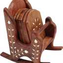 Handmade Wooden Tea Coasters Set of 6 Drink Table for Tea Cups Coffee Mugs Beer Cans Bar Tumblers and Water Glasses Chair Shape Coasters Full Carving (White)