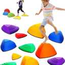 Giggle & Play Stepping Stones For Kids, Set Of 12, Montessori Indoor and Outdoor Balance Stepping Stones, Promotes Coordination, Balanced Strength Child Safe Rubber, Sports, Vibrant Colors, Non-Slip Edges