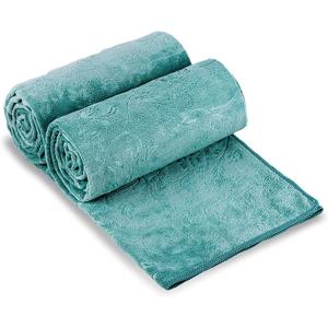 JML Microfiber Bath Towels, 2 Pack, 30" x 60", Oversized, Large, Soft, Super Absorbent and Fast Drying Bathroom Towel Set for Sport, Fitness, Yoga (Green-Floral Embossed)
