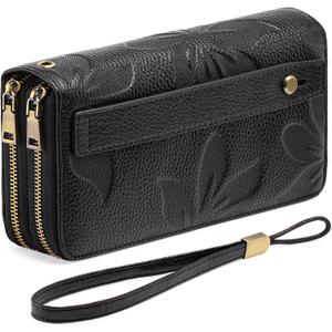 GAEKEAO Wallet for Women Clutch RFID Blocking Wristlet Leather Purse Large Capacity Credit Card Holder with Grip Hand Strap