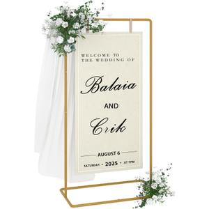 UDEAR Metal Wedding Sign Holder, Elegant Easel Stand Display Frame for Welcome Signs, Seating Charts, Floral Ceremony Decor, Birthday Party Signage, Gold