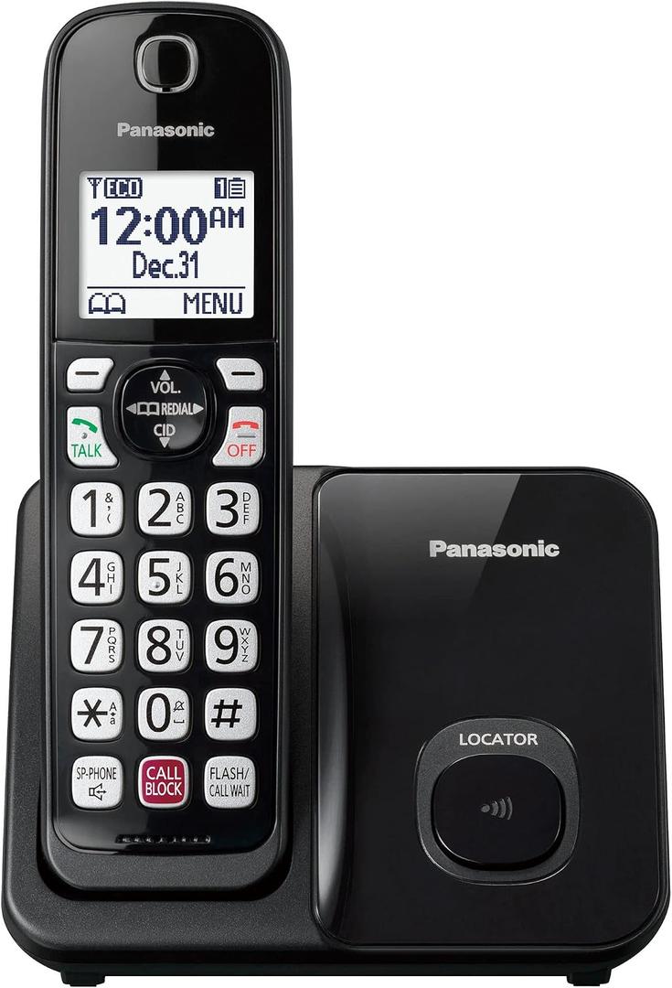 Panasonic Cordless Phone with Advanced Call Block, Bilingual Caller ID, Easy to Read Large High-Contrast Display, Expandable System with 1 Handset, KX-TGD810B (Black)