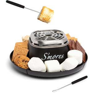 Nostalgia Tabletop Indoor Electric S'mores Maker - Smores Kit With Marshmallow Roasting Sticks and 4 Trays for Graham Crackers, Chocolate, and Marshmallows - Movie Night Supplies - Black