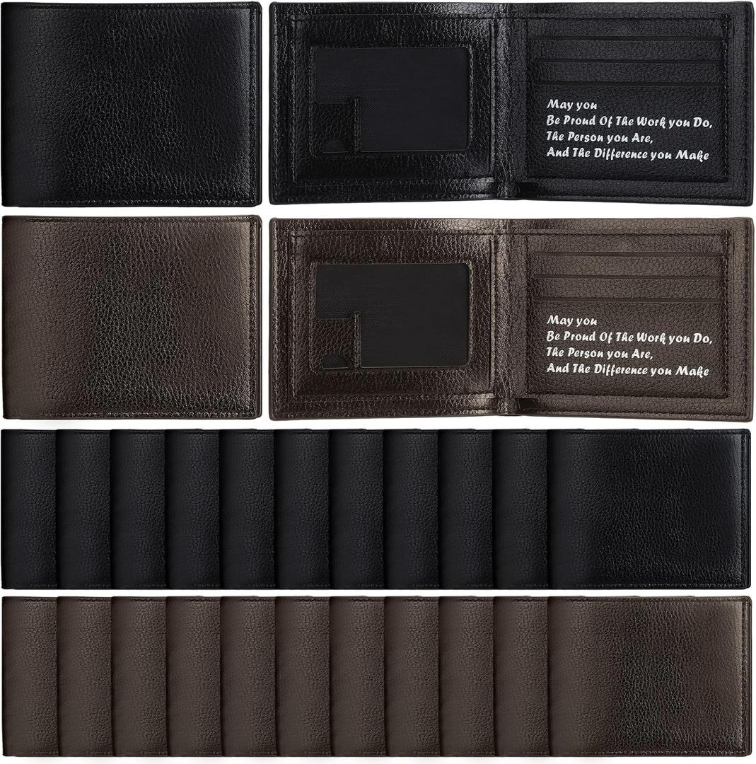 24 Pcs Mens Leather Wallet Bulk Personalized Wallet Men Engraved Leather Gift Christmas Gift for Coworkers(Black and Brown)