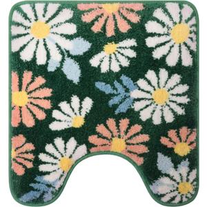 Toilet Rugs U Shaped, Non Slip Cute Floral on Green Bathroom Rugs