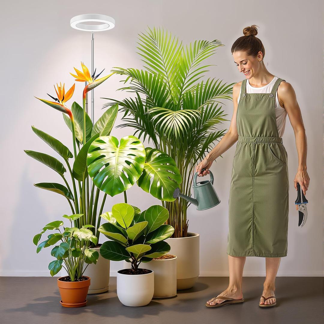 White Grow Light, Full Spectrum LED Plant Lights for Indoor Growing with 6/12/16H Timer, 3 Color Modes, 5 Brightness, 10"-65" Height Adjustable Plant Grow Lamp for Large Indoor Plants