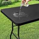 misaya Rectangle Vinyl Tablecloth, 5 Foot Elastic Fitted Table Cloth with Flannel Backing, Waterproof Wipe Clean Table Cover for Camping, Picnic, Dining, Buffet Parties (Black, 36" x 60")