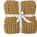 Bigacogo Chunky Knit Throw Blanket for Couch, 40x40 inches, 100% Hand Knitted with Thick Jumbo Chenille Yarn, Cozy Soft Large Rope Knot Cable Crochet Blankets for Sofa Bed Living Room, Goldenrod