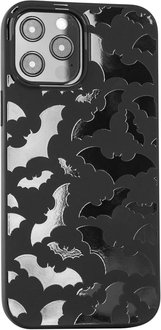 Matte Black Case Compatible with - iPhone 12 Pro - iPhone 12-6.1 inch Protective TPU Rubber Cover Cute Bats Spooky Print Classy Bumper Non-Slip Design Shockproof Goth Halloween Animal Cool