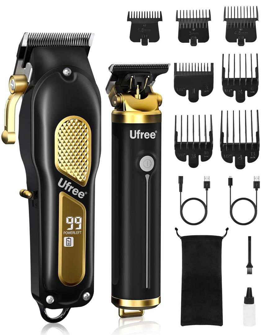 Ufree Professional Cordless Clippers and Trimmers Set for Men for Hair Cutting, Beard Trimmer, Barber Clippers, Rechargeable Electric Shaver, Gifts for Men