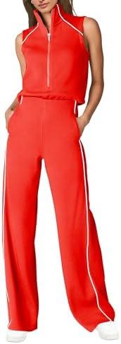 SENSERISE Womens Summer Jumpsuits Dressy Casual Sleeveless Mock Neck Top Wide Leg Pants Romper with Pockets, M