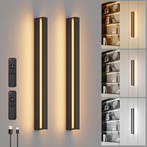 LamQee 31.5 Inch Long Outdoor Wall Lights Modern Exterior Lighting Fixtures, 3000K 24W LED Linear Outdoor Wall Sconce, Contemporary Matte Black Outside Wall Mount Lights for House Garage Porch Patio(2 Pack)