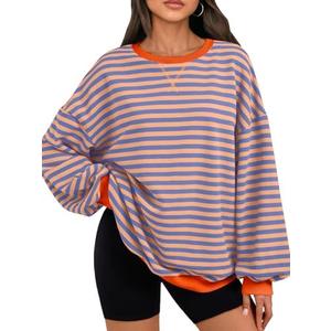 Trendy Queen Oversized Sweatshirt for Women 2026 Fall Crewneck Striped Long Sleeve Shirts Hoodies Cute Top Y2K Outfits, Small