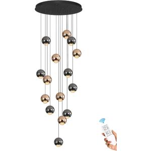ykolupty Chandeliers for Dining Room Flush Mount Dimmable Round Ceiling Light for Living Room 15 Lights Crystal Raindrop Chandelier D24''xH118'', Ball 15-light