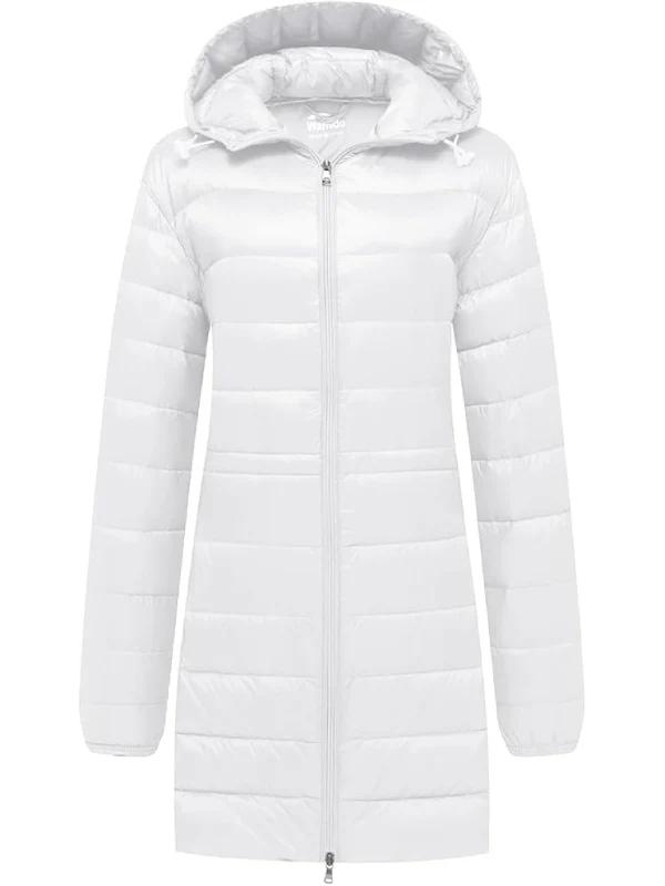 wantdo Women's Packable Puffer Coat Hooded Lightweight Long Winter Coats Size XXL White