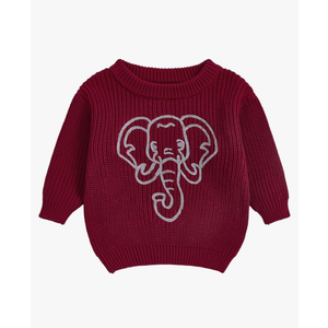 Toddler Baby Boy Girl Outfit Football Animal Embroidery Sweater Long Sleeve Cable Knit Pullover Sweaters Top (6-12, Red)