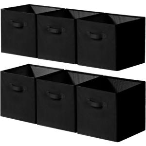 Cupic Cupid 11 Inch Storage Cube, Fabric Cube Storage Bin with Handles, Storage Cube Organizer for Clothes and Toys, Collapsible Cube Bins for Closet, Shelves, Nursery, 6-Pack, Black