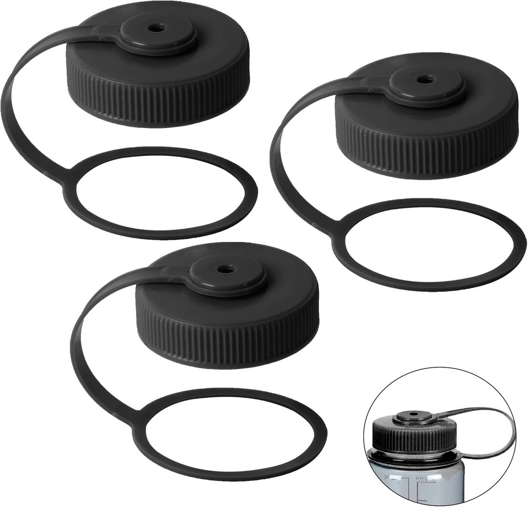 TonGass 3-Pack Water Bottle Lid Compatible with 32oz Wide Mouth Water Bottle Replacement Cap for 63mm Mouth Water Bottle Lid Replacement Water Bottle Cap (Black)