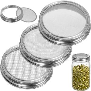 Sprouting Growing Lids for Wide Mouth Mason Jars, Sprouting Lids with 3 different orifice sizes, Alfalfa & Mung Bean Sprouts Grow Kit,L,M,S Strainer mesh(9 Pcs, Silver, Stainless Steel)
