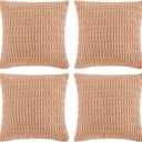 Fancy Homi 4 Packs Peach Decorative Throw Pillow Covers 22x22 Inch for Living Room Couch Bed, Rustic Modern Farmhouse Boho Home Decor, Soft Plush Corduroy Cute Square Accent Cushion Case 55x55 cm