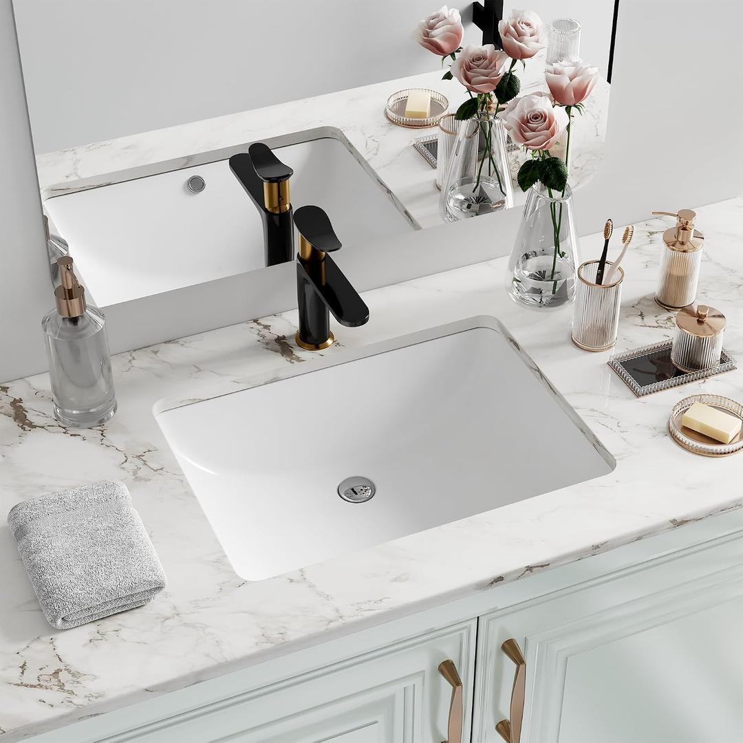 Undermount Bathroom Sink Rectangle, Hugsleek Interior Bowl Size 18 x 13 inch White Porcelain Ceramic Vessel Sink Under Counter Exterior Size 20x15in Rectangular Bath Sink Basin Lavatory Fireclay