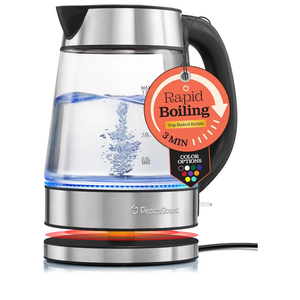 Speed-Boil Electric Kettle For Coffee & Tea - 1.7L Water Boiler 1500W, Borosilicate Glass, Easy Clean Wide Opening, Auto Shut-Off, Cool Touch Handle, LED Light. 360° Rotation, Boil Dry Protection
