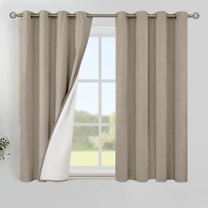 YoungsTex Burlap Linen 100% Blackout Curtains for Bedroom 54 Inch Length, Taupe Full Room Darkening Drapes Grommet Thermal Insulated for Living Room Windows, 2 Panels, 52 X 54 Inch